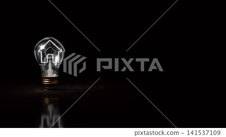 Creative Light Bulb with House and Briefcase Symbol 3d render. Creative Light Bulb with House and Briefcase Symbol 3d render. 141537109