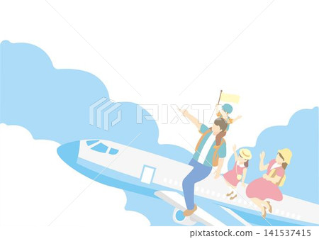 Isometric illustration of a family on an airplane. (Keywords: travel, leisure, banner, background, frame, material) Isometric illustration of a family on an airplane. (Keywords: travel, leisure, banner, background, frame, material) 141537415