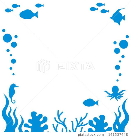 夏季、海洋生物、水下、邊框、裝飾邊框、輪廓、設計、背景、留白、插圖素材 夏季、海洋生物、水下、邊框、裝飾邊框、輪廓、設計、背景、留白、插圖素材 141537448