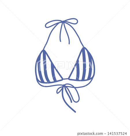 Striped Tie string Bikini Top in Mediterranean Hand Drawn Style Minimalistic Flat Design Summertime. Isolated Vector illustration Swimwear branding, sticker, icon, label or beach promotion, price tag Striped Tie string Bikini Top in Mediterranean Hand Drawn Style Minimalistic Flat Design Summertime. Isolated Vector illustration Swimwear branding, sticker, icon, label or beach promotion, price tag 141537524