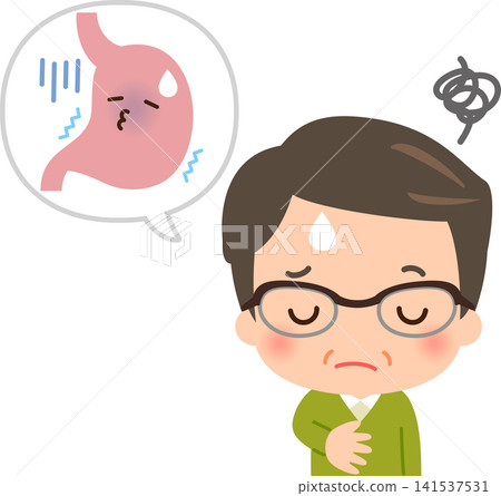 A middle-aged man suffering from a weak stomach. A middle-aged man suffering from a weak stomach. 141537531