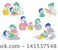Toothbrushing instruction and dental treatment scenes_color 141537548