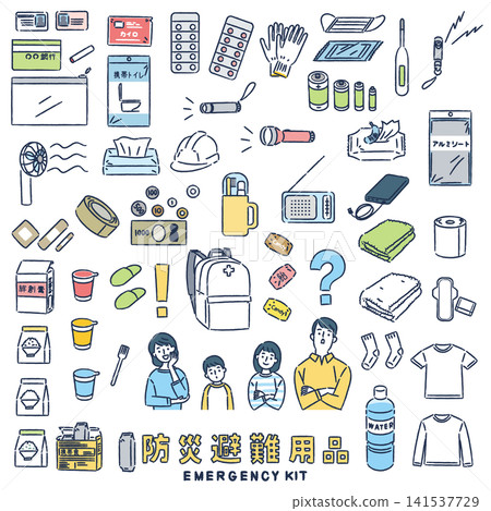 Disaster preparedness supplies and family set 141537729