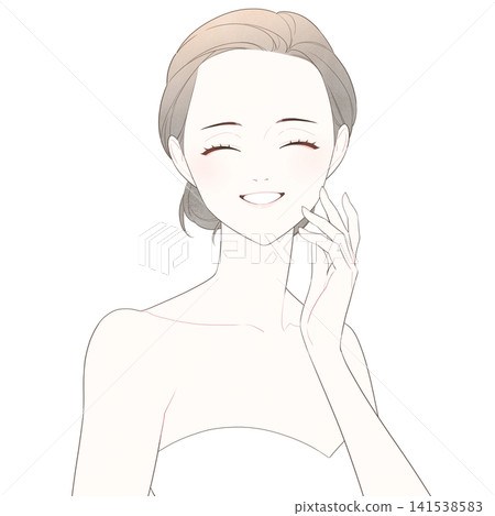 一位美容行業女性面帶微笑(閉著眼睛)的插圖 一位美容行業女性面帶微笑(閉著眼睛)的插圖 141538583