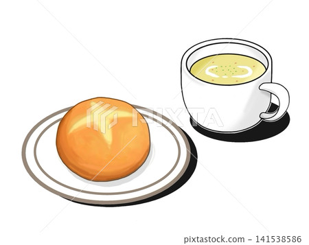 Illustration of a bread and corn soup set Illustration of a bread and corn soup set 141538586