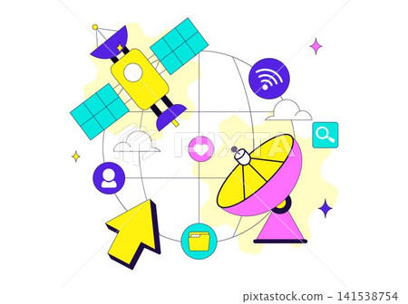 World Development Information Day Illustration Featuring Global Digital Communication, Information Technology, Satellite Network and Data Connectivity World Development Information Day Illustration Featuring Global Digital Communication, Information Technology, Satellite Network and Data Connectivity 141538754