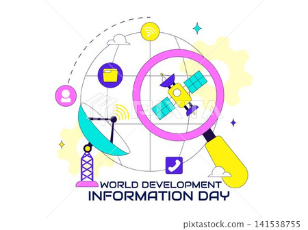 World Development Information Day Illustration Featuring Global Digital Communication, Information Technology, Satellite Network and Data Connectivity World Development Information Day Illustration Featuring Global Digital Communication, Information Technology, Satellite Network and Data Connectivity 141538755