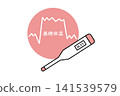 Icons representing a basal body thermometer and a graph illustrating changes in body temperature. 141539579