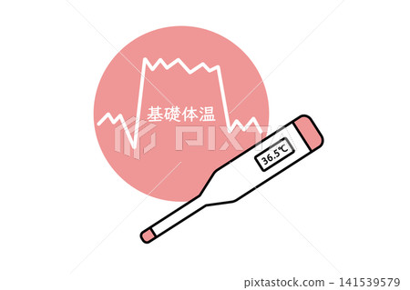 代表基礎體溫計的圖示和說明體溫變化的圖表。 代表基礎體溫計的圖示和說明體溫變化的圖表。 141539579