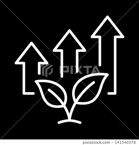 A vector icon representing business growth and expansion, featuring a young leaf drawn with white lines on a black background and an upward-pointing arrow. A vector icon representing business growth and expansion, featuring a young leaf drawn with white lines on a black background and an upward-pointing arrow. 141540378