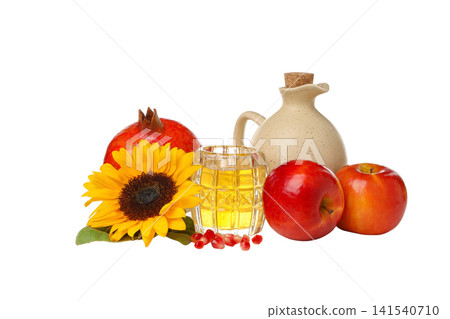 Includes apples, pomegranate, sunflower, juice, isolated on white, PNG Includes apples, pomegranate, sunflower, juice, isolated on white, PNG 141540710