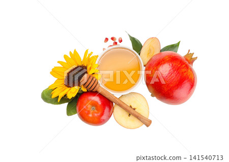 Fresh fruits and honey make a vibrant mix, isolated on white, PNG 141540713