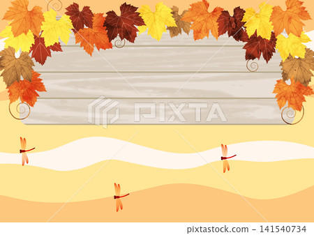 Autumn wood board, half, autumn leaves, cute, illustration, background Autumn wood board, half, autumn leaves, cute, illustration, background 141540734