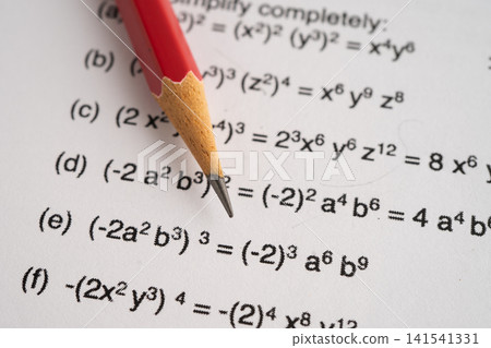 Pencil on mathematic formula exercise test paper in education school. 141541331
