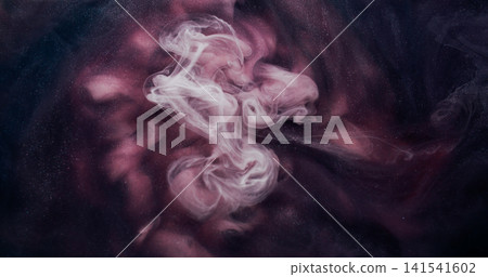 Art cloud. Pigment blend. White fume paint swirl in purple liquid. Blur glitter curl stream watercolor texture abstract color background. Art cloud. Pigment blend. White fume paint swirl in purple liquid. Blur glitter curl stream watercolor texture abstract color background. 141541602