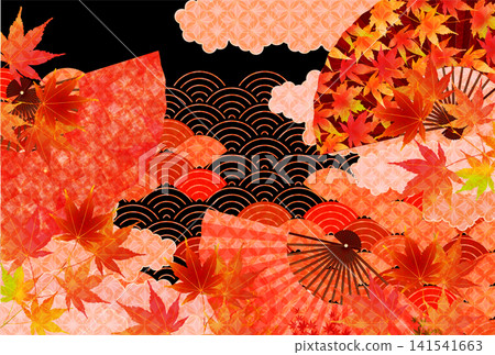 A traditional Japanese background featuring autumn leaves and a fan. A traditional Japanese background featuring autumn leaves and a fan. 141541663