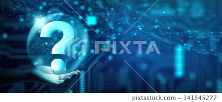 Hand holding glowing question mark with digital background Hand holding glowing question mark with digital background 141545277