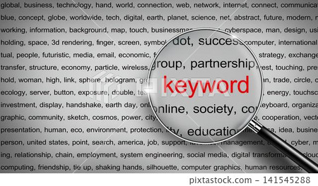 Magnifying glass focusing on the word keyword in text Magnifying glass focusing on the word keyword in text 141545288