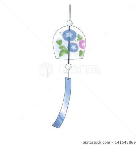 Watercolor-style morning glory pattern glass wind chime illustration Watercolor-style morning glory pattern glass wind chime illustration 141545869