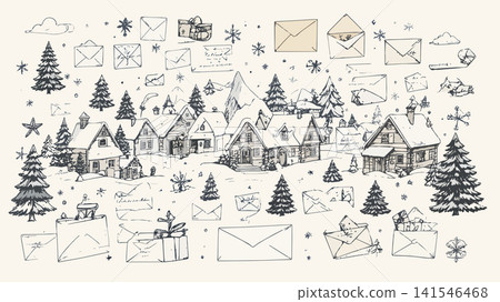 Winter village with santa claus letters and gifts Winter village with santa claus letters and gifts 141546468