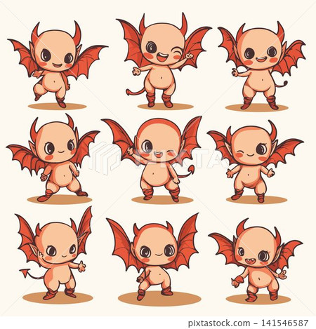 Adorable -themed characters showcasing playful expressions. 141546587