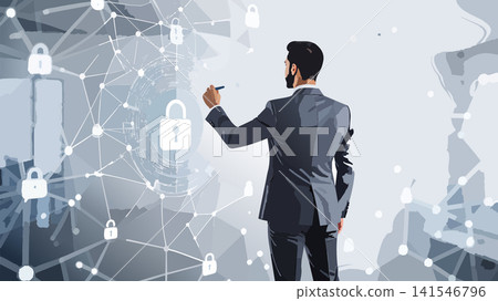 Businessman securing digital network protecting data privacy Businessman securing digital network protecting data privacy 141546796