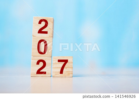 block 2027 text on table. Resolution, strategy, plan, goal, motivation, reboot, business and New Year holiday concepts block 2027 text on table. Resolution, strategy, plan, goal, motivation, reboot, business and New Year holiday concepts 141546926