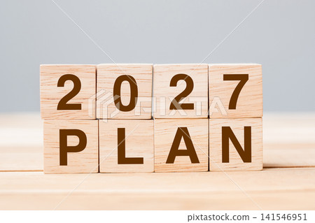 block 2027 PLAN text on table. Resolution, strategy, goal, motivation, reboot, business and New Year holiday concepts block 2027 PLAN text on table. Resolution, strategy, goal, motivation, reboot, business and New Year holiday concepts 141546951