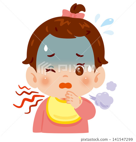 一名喉嚨痛、咳嗽的女嬰——上半身插圖。 一名喉嚨痛、咳嗽的女嬰——上半身插圖。 141547299