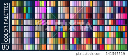 Neutral pastel and neon colors RGB palette with balanced warm, neutral and vibrant harmony colour swatches. Color palette chart guide with master colours mix blend and spectrum match combination 141547519