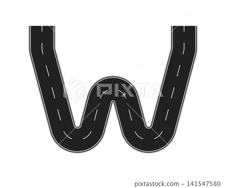 Letter W shaped as winding asphalt highway road with lane markings. City path alphabet font character, urban car way typeface, English route abc for travel, education, transportation for kids learning Letter W shaped as winding asphalt highway road with lane markings. City path alphabet font character, urban car way typeface, English route abc for travel, education, transportation for kids learning 141547580