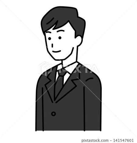一名身穿黑色西裝的男子目視前方。 一名身穿黑色西裝的男子目視前方。 141547601