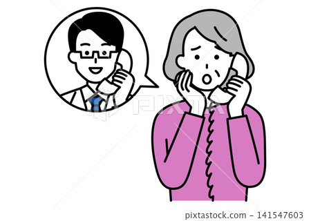 一位老婦人透過電話諮詢醫生。 141547603
