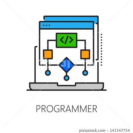 Software programmer program code line icon or symbol. Program code development outline symbol, application engineering pictogram. Software programing icon Software programmer program code line icon or symbol. Program code development outline symbol, application engineering pictogram. Software programing icon 141547754