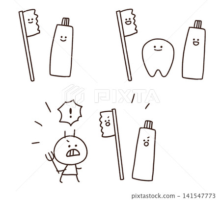 牙刷和牙膏的卡通插圖 牙刷和牙膏的卡通插圖 141547773