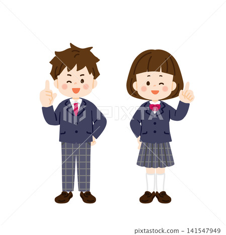 一名身穿西裝制服的學生正在指著什麼。 141547949