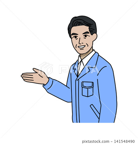 工人主管，身穿淺藍色工作服。 141548490