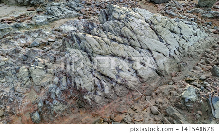 Natural Coastal Rock Texture on Sandy Beach Surface Natural Coastal Rock Texture on Sandy Beach Surface 141548678