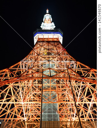 Night view of the Tokyo Tower in Minato, Tokyo, Japan. It is a lattice tower inspired by the Eiffel Tower. In Japan, the second-tallest tower is after Tokyo Skytree. 141549870