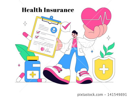 Health Insurance Vector Illustration Featuring Medical Coverage, Healthcare Protection, Patient Care, Insurance Services, and Wellness Support Health Insurance Vector Illustration Featuring Medical Coverage, Healthcare Protection, Patient Care, Insurance Services, and Wellness Support 141549891