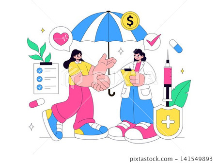 Health Insurance Vector Illustration Featuring Medical Coverage, Healthcare Protection, Patient Care, Insurance Services, and Wellness Support Health Insurance Vector Illustration Featuring Medical Coverage, Healthcare Protection, Patient Care, Insurance Services, and Wellness Support 141549893