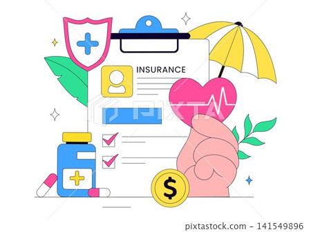 Health Insurance Vector Illustration Featuring Medical Coverage, Healthcare Protection, Patient Care, Insurance Services, and Wellness Support 141549896