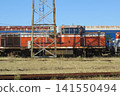 Blue train cars destined for disposal, which were being held at Akita Port. 141550494