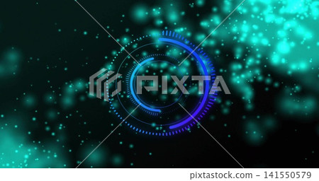 Displaying central HUD rings rotating in dark void, with segmented arcs and glowing particles Displaying central HUD rings rotating in dark void, with segmented arcs and glowing particles 141550579