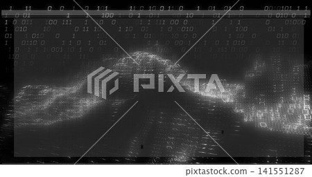 Displaying glowing data ridge forming from binary digits in digital overlay, with ruler, scanlines Displaying glowing data ridge forming from binary digits in digital overlay, with ruler, scanlines 141551287