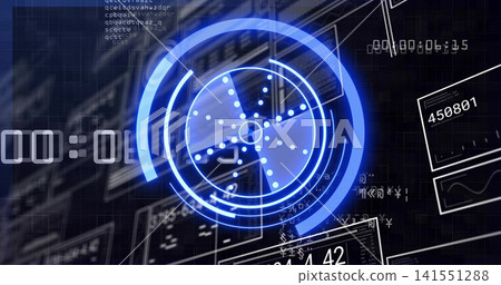 Projecting glowing blue HUD centering on control dashboard, showing rings, rotor, data panel 450801 Projecting glowing blue HUD centering on control dashboard, showing rings, rotor, data panel 450801 141551288