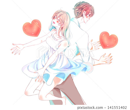 A man and woman with outstretched arms and a heart shape; love; back to back A man and woman with outstretched arms and a heart shape; love; back to back 141551402