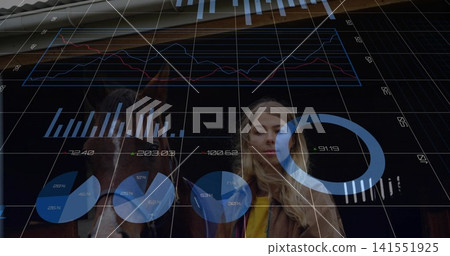 Standing woman wearing brown jacket, yellow top at stable door, holding horse bridle amid charts Standing woman wearing brown jacket, yellow top at stable door, holding horse bridle amid charts 141551925