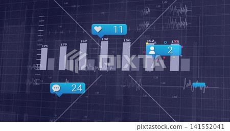 Displaying seven gray bars on navy dashboard with ECG waveform traces, numeric labels, blue bubbles Displaying seven gray bars on navy dashboard with ECG waveform traces, numeric labels, blue bubbles 141552041