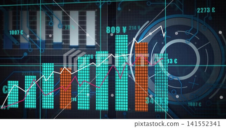 Showing finance dashboard centered on grid, cell teal orange bars, white magenta lines, radar right Showing finance dashboard centered on grid, cell teal orange bars, white magenta lines, radar right 141552341